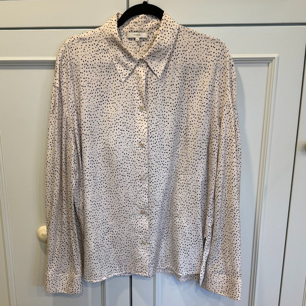 Vince Ivory and Black Dot Patterned Blouse
